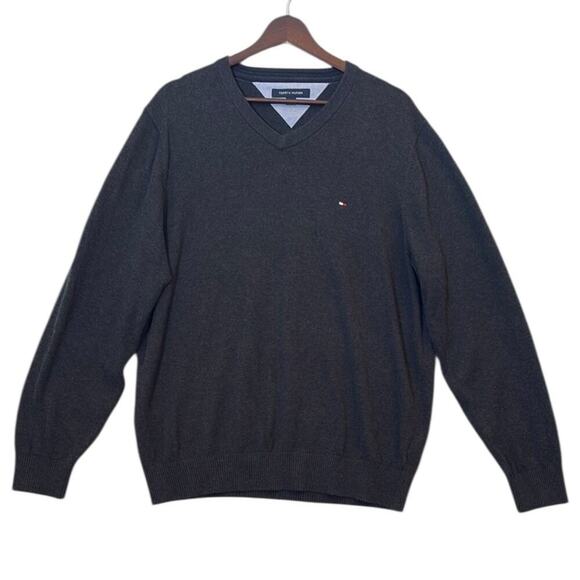 Tommy Hilfiger Dark Grey V-Neck Sweater Large - Picture 1 of 10